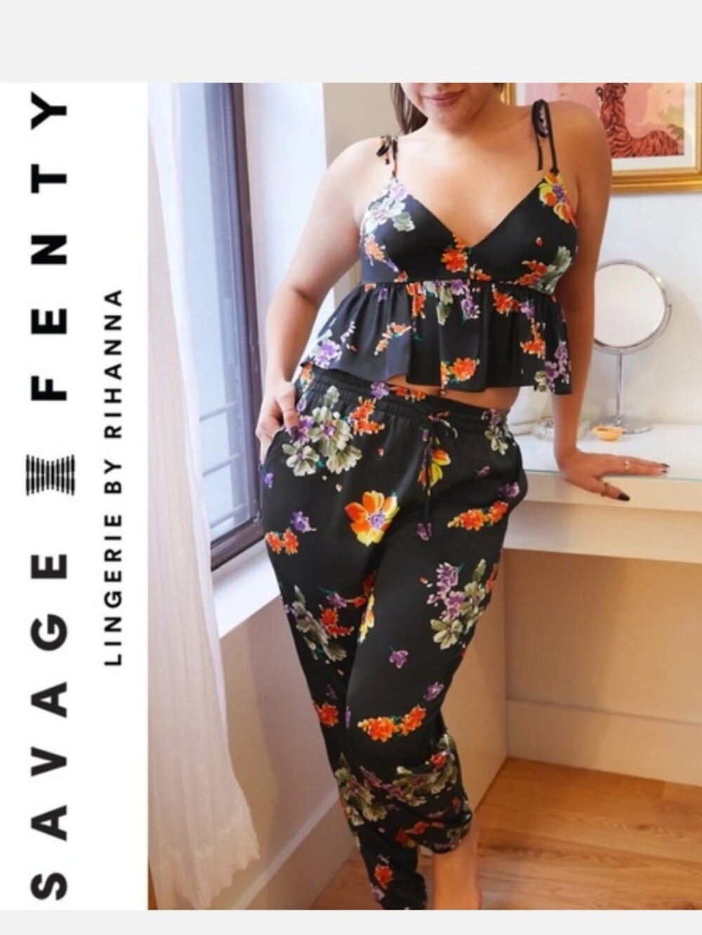 SAVAGE X FENTY Black Floral Pajama Bottoms